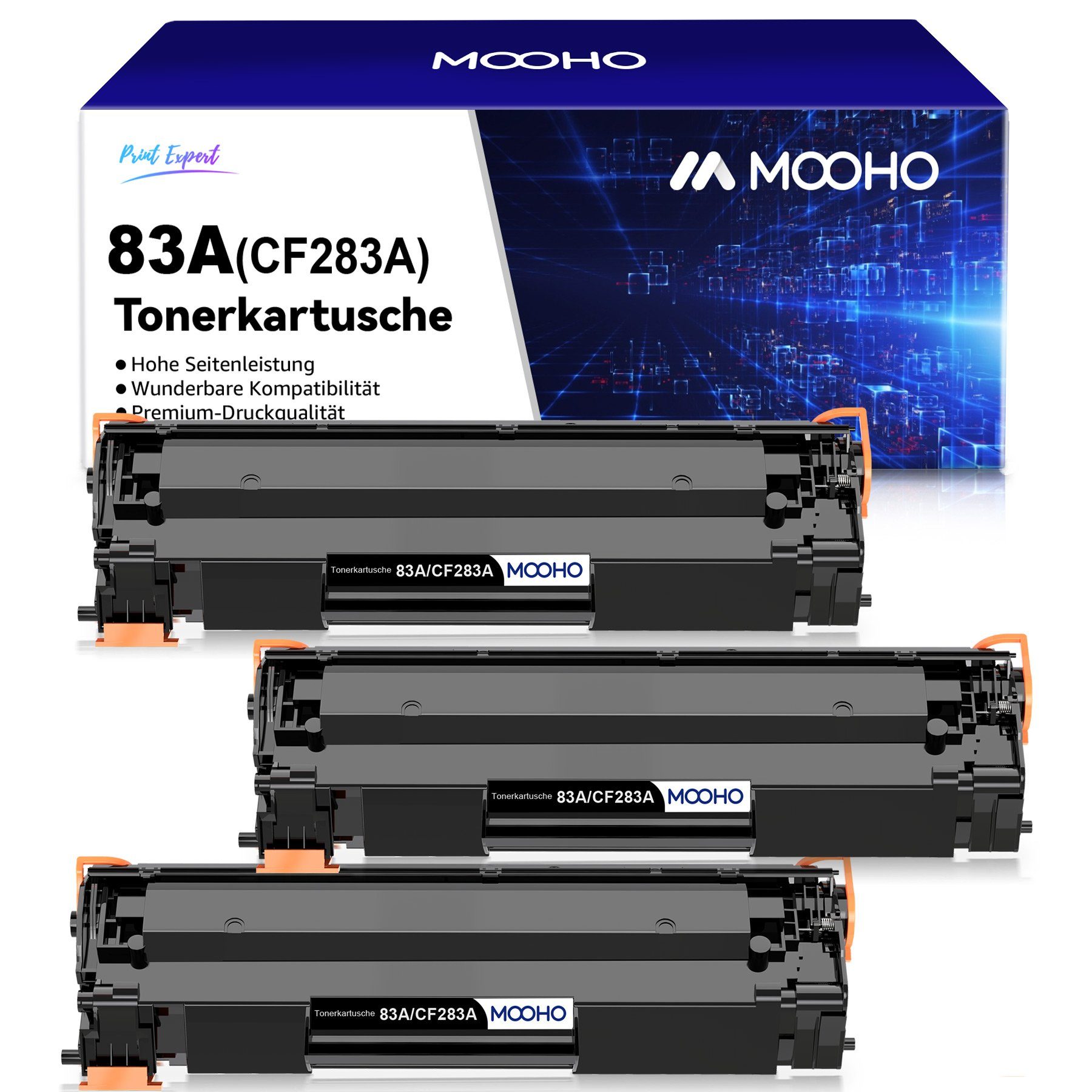 MOOHO Tonerpatrone für HP 283A CF283A 83A CF283 10-St MFP M127fw M201dw, (3-St) 3x Schwarz