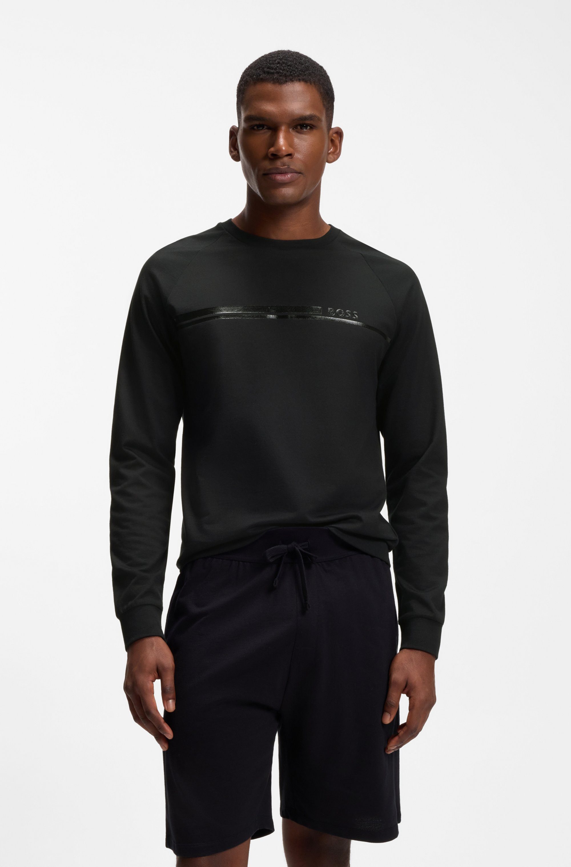 BOSS Sweatshirt Authentic aus Baumwoll-Terry mit Streifen und Logo