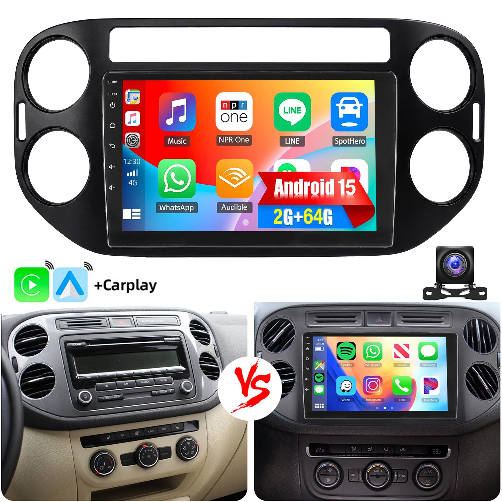 ESSGOO Für VW Tiguan 5N 2010-2016 Android 15 Carplay Android Auto Autoradio (RDS, Digitalradio (DAB), FM, AM, Carplay Android Auto GPS Navi WIFI BT SWC EQ)