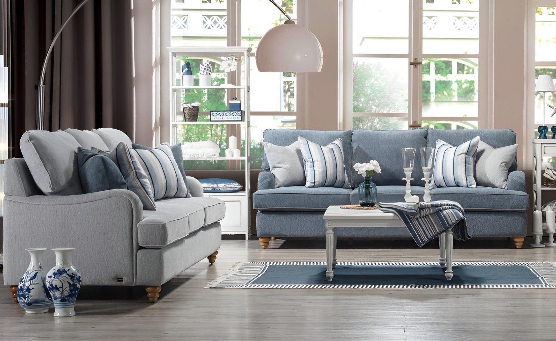 JVmoebel Wohnzimmer-Set Grau Sofa (2-St., Europa Modern Möbel Sitzer), Dreisitzer Design Sofa 3 in 2x Made Luxus Einrichtung, 2x