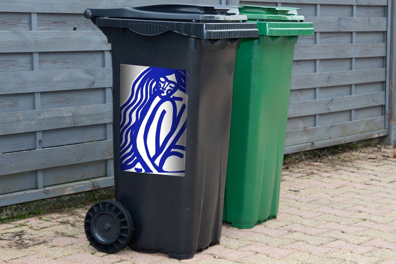 Mülltonne, - Abfalbehälter St), - Frau Mülleimer-aufkleber, Sticker, Container, Wandsticker (1 MuchoWow - Abstrakt Blau Porträt