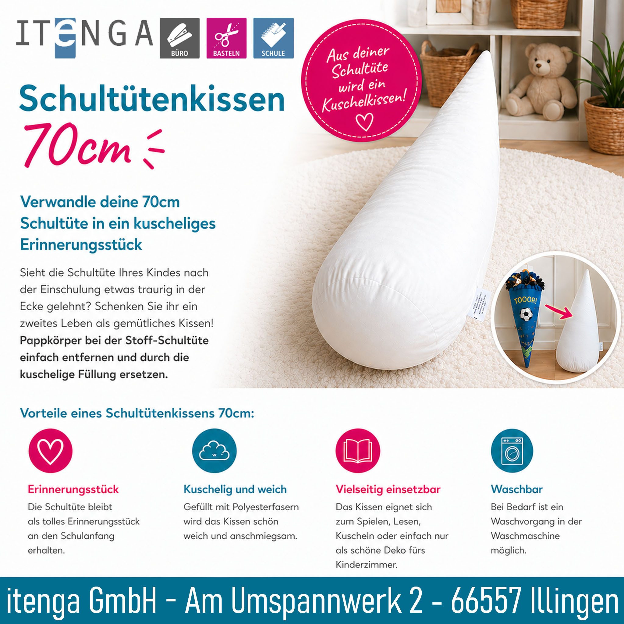 itenga Schultüte Schultütenkissen 70cm – Bild 2 von 2