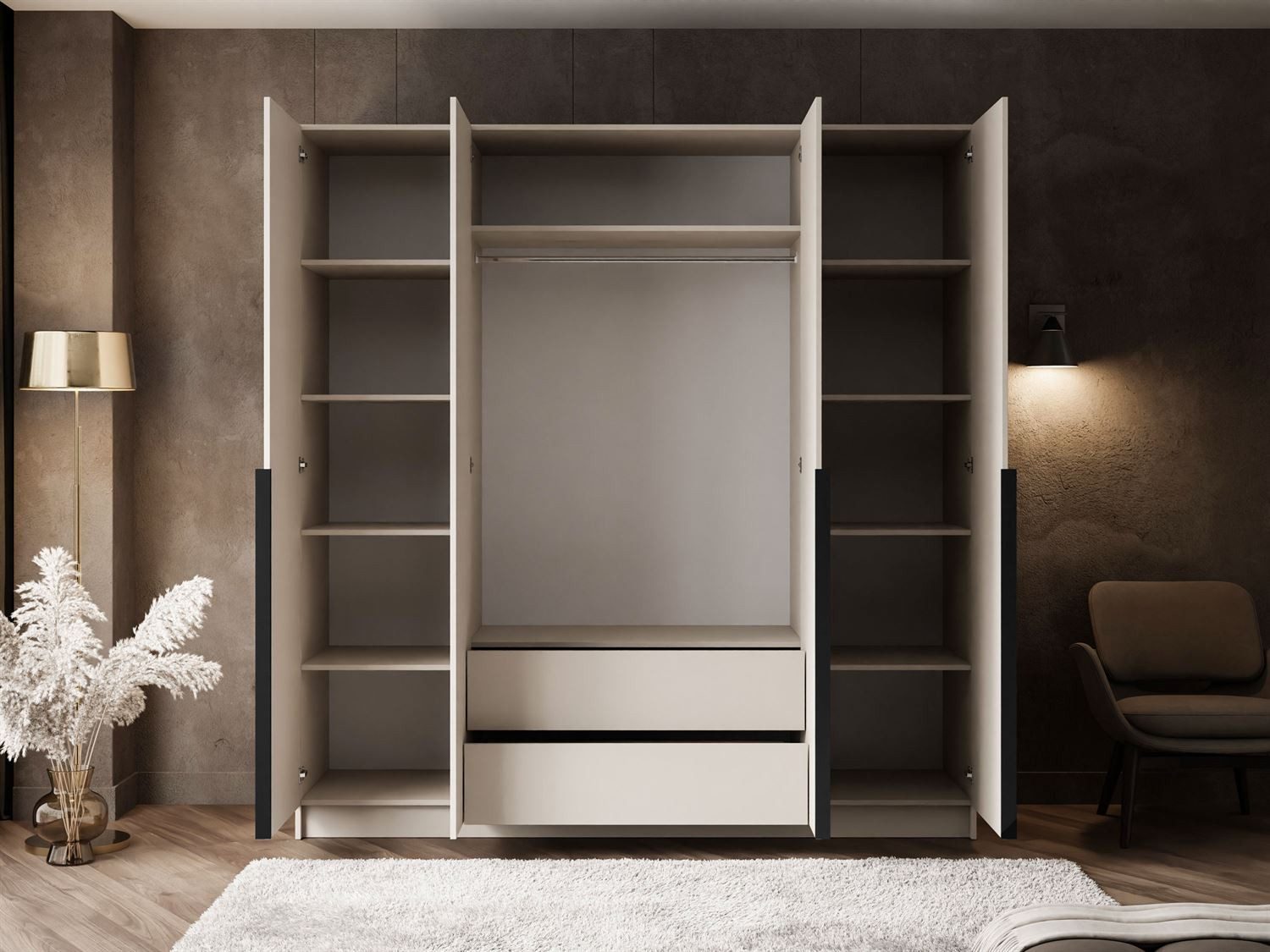 Lookway Kleiderschrank AUREL 4D KASCHMIR Drehtürenschrank 200x57x210 cm – Bild 4 von 5