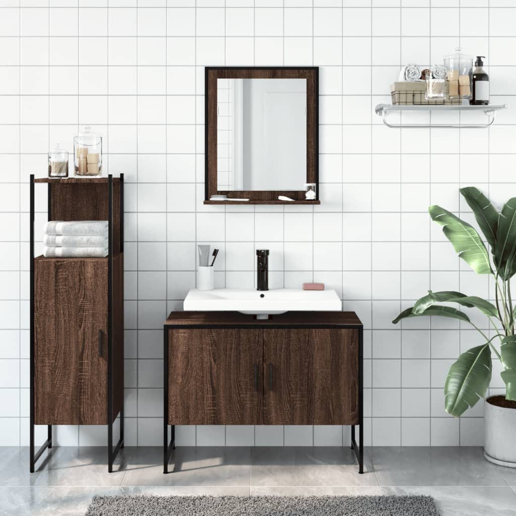 vidaXL Badezimmer-Set 3-tlg. Badmöbel-Set Braun Eichen-Optik günstig online kaufen