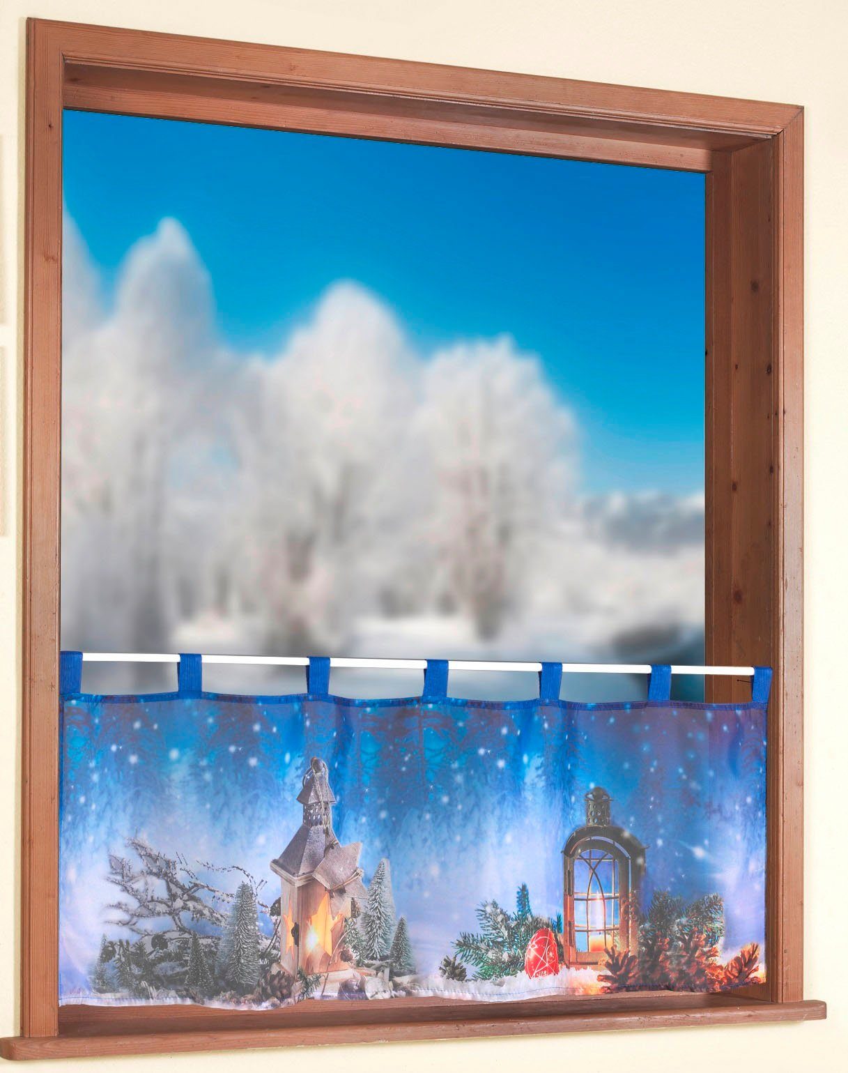 Weckbrodt Scheibengardine Weihnachtslaterne (1 St), Schlaufen, transparent, Voile, Bistro, Voile, bedruckt, Weihnachten, HxB 45x120cm, Gardine, Store