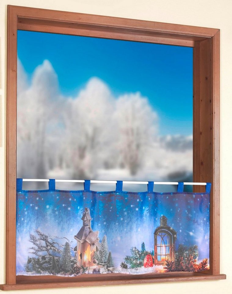 Scheibengardine Weihnachtslaterne, Weckbrodt, Schlaufen (1 St), transparent,  Voile
