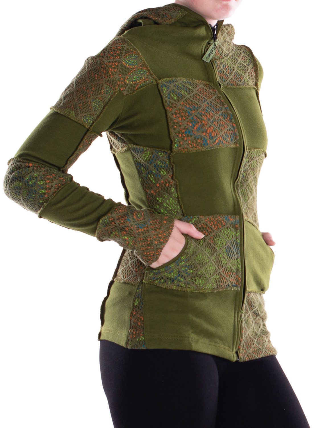 Vishes Kapuzensweatjacke Damen-Jacke Blumen-Sweatjacke Hippie-Jacke Spitzen Kapuzenjacke Gothik, Elfen, Boho Style, Alternative Bekleidung