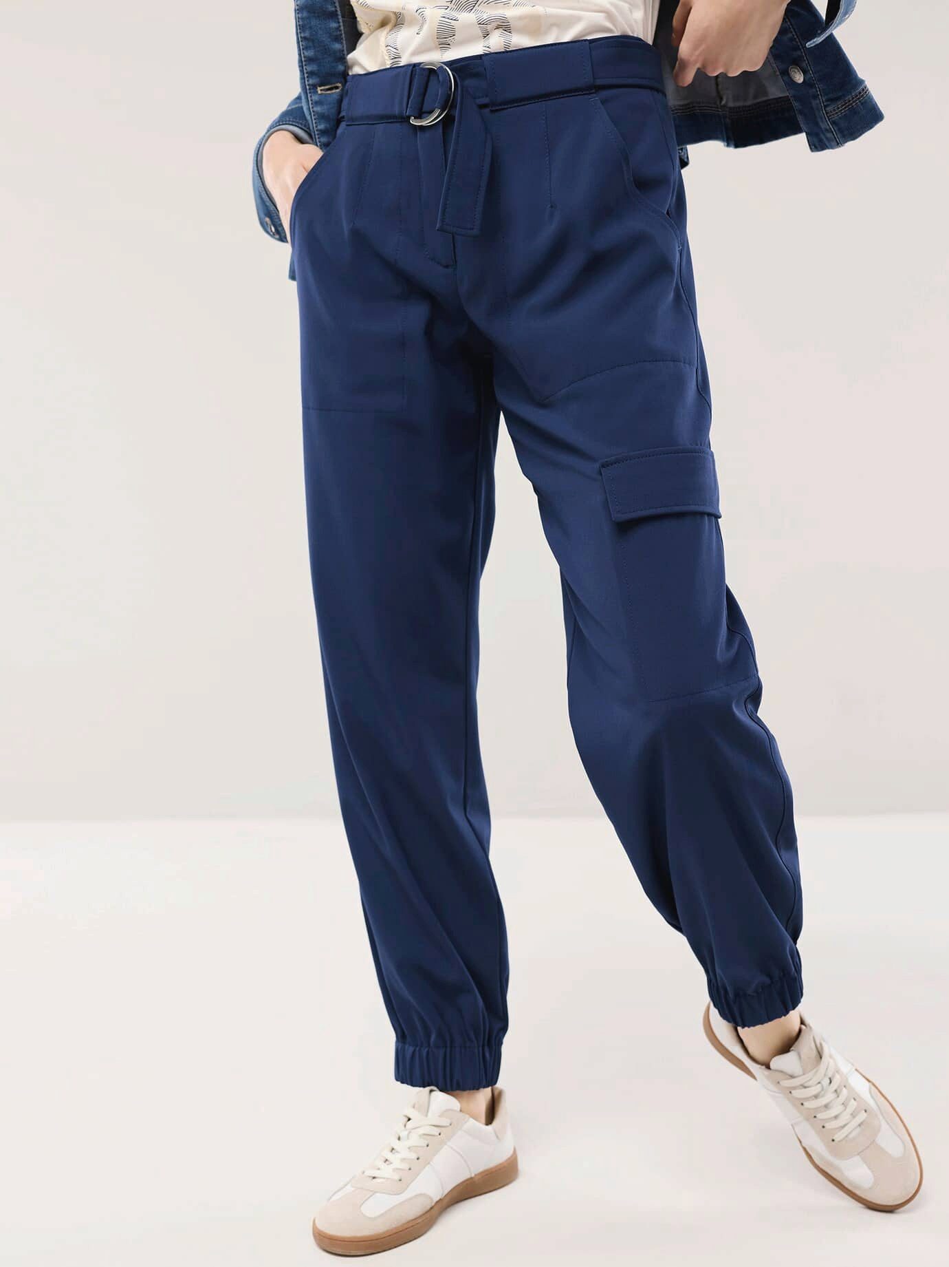 Walbusch Cargohose Damen Easycare Cargohose Regular Fit Gürtel inklusive Bügelleicht, knitterarm, elastischer Flex-Bund, Beintasche