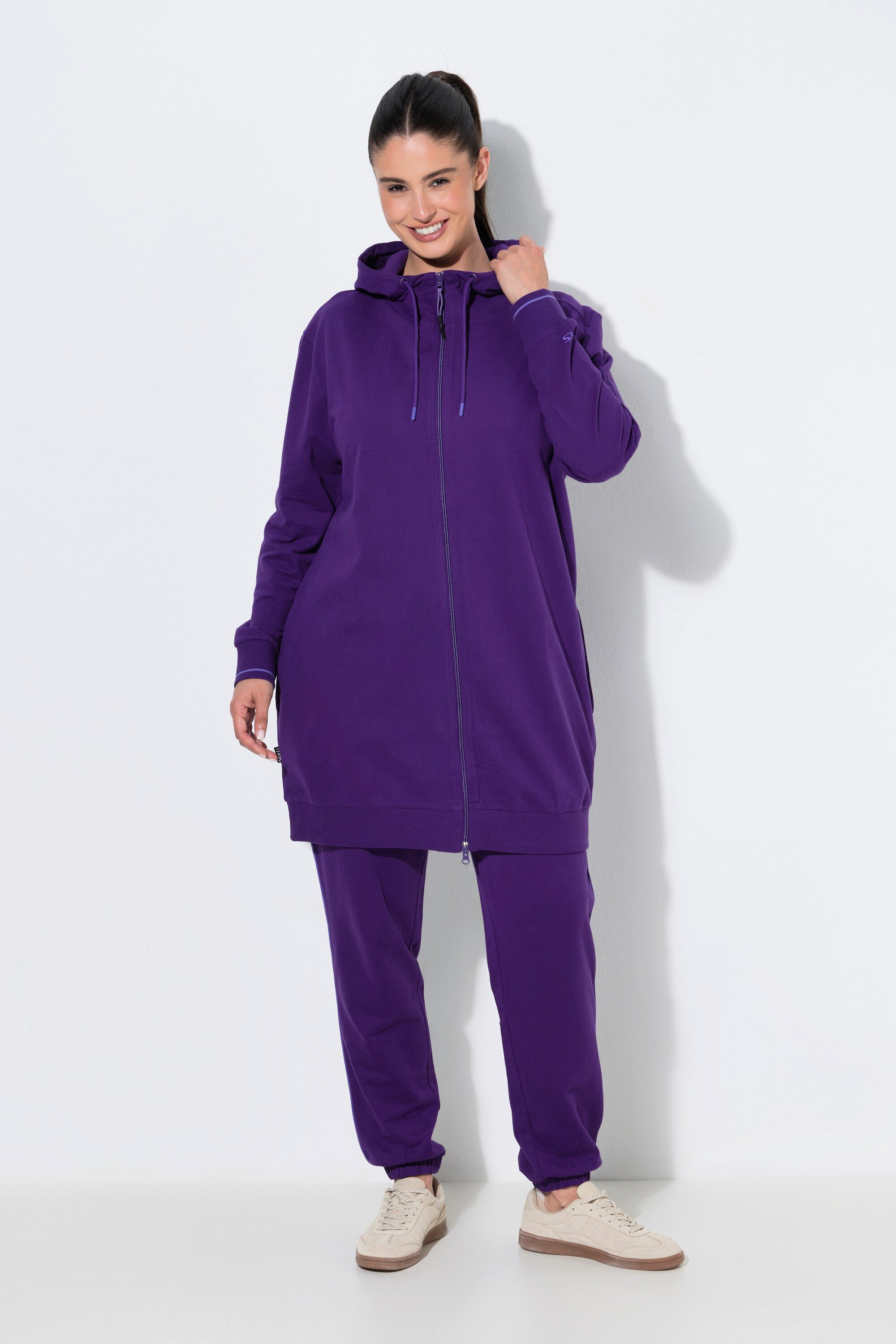 Ulla Popken Sweatjacke Sweatjacke Zierpaspel Oversized Kapuze