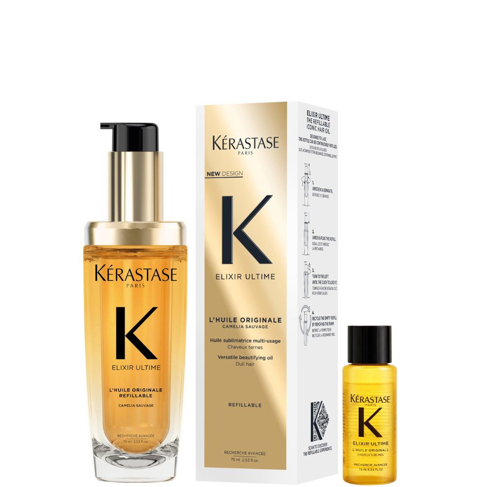 Kérastase Haaröl Elixir Ultime L´Huile Originale 75 ml + 15 ml Probiergröße, 2-tlg., Für sichtbar geschmeidiges und gesund aussehendes Haar