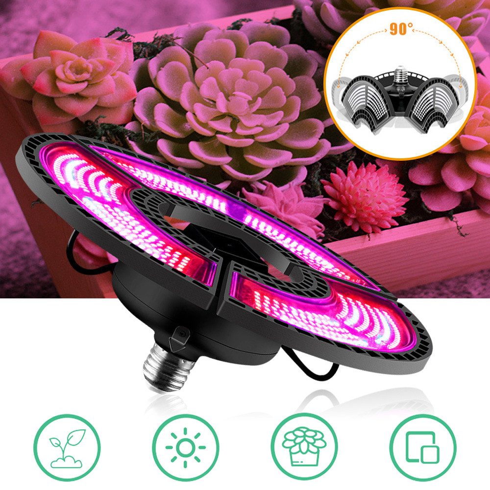 Lapalife Pflanzenlampe LED Vollspektrum Grow Light, dreiblättriges Faltbares Pflanzenlicht, E26/E27, 288-504 LEDs, Rot-Blau Licht, für Sukkulenten, Gemüse, Blumen