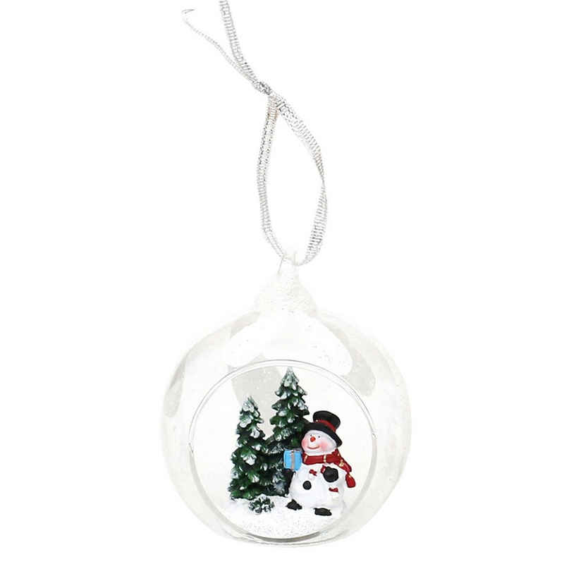 SIGRO Weihnachtsfigur Figur in Glaskugel Schneemann mit Baum (Stück, 1 St., 1 Glaskugel zum Aufhängen an den Christbaum)
