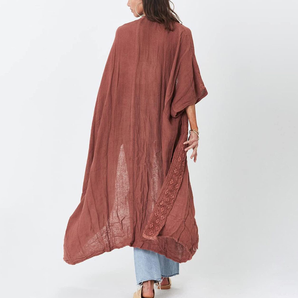 MOPUEA Strandkleid Damen Kimono Kaftan Strandkleid Lang Sommerkleid Bikini Cover Up (Set, 1-tlg., Bequeme Einheitsgröße mit großzügigem Schnitt) Vielseitige Einsatzmöglichkeiten für warme Tage