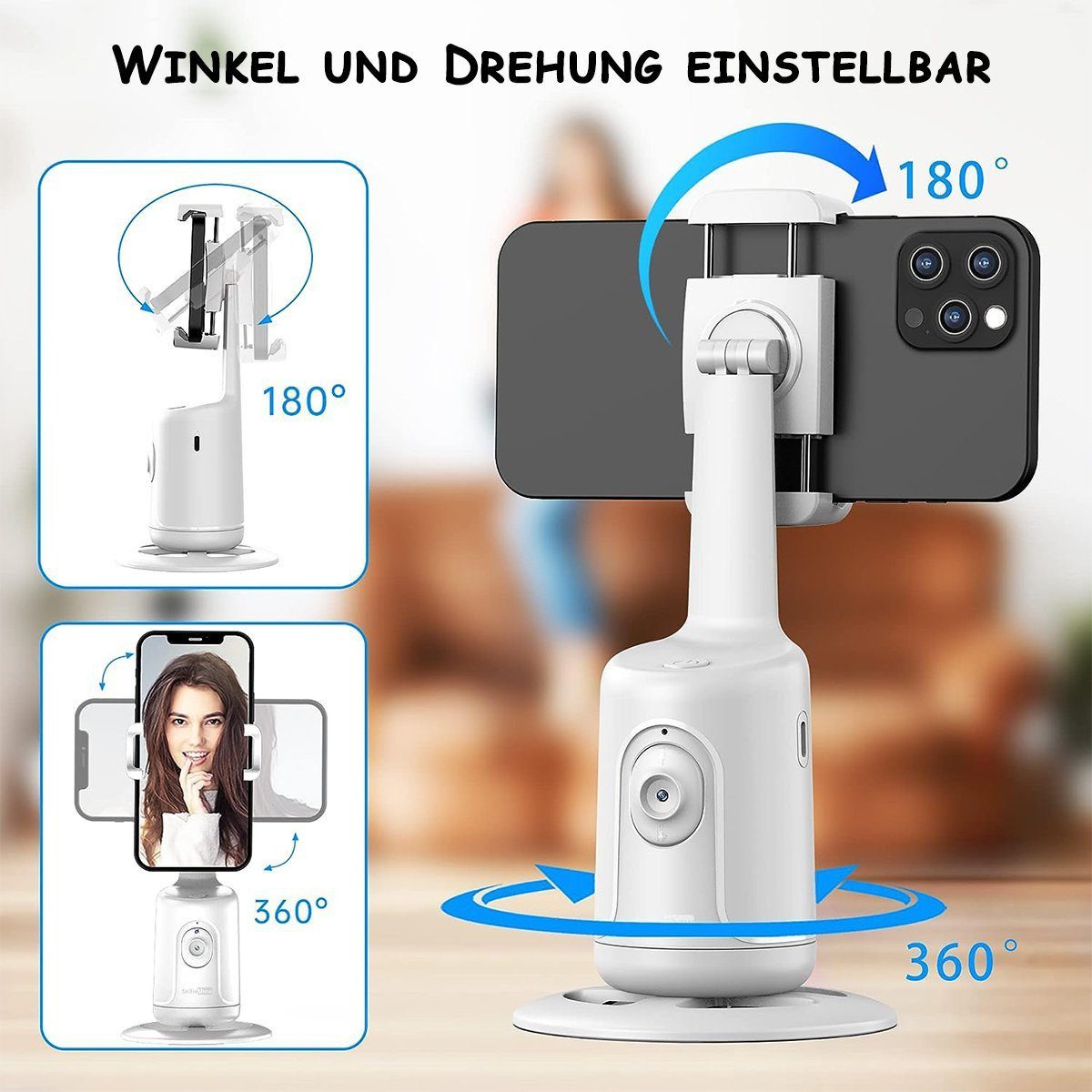 feinlux AI Erkennung, 360° Drehung, Gimbal Smartphone Gimbal (1/4 standard screw thread, universally compatible)