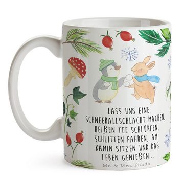 Mr. & Mrs. Panda Tasse Pinguin Hase Schneeballschlacht - Weiß - Geschenk, Weihnachten, Kaffe, Keramik, Exklusive Motive