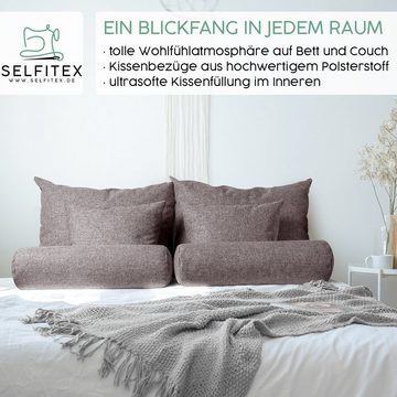 Selfitex Sofakissen Großes 6-teiliges Boxspringbett Kissen Set, (6er Set, 2x 60x80 cm, 2x 50x50 cm, 2x 19x65 cm), für Sofa, Couch, Bett oder als Polster jeglicher Art