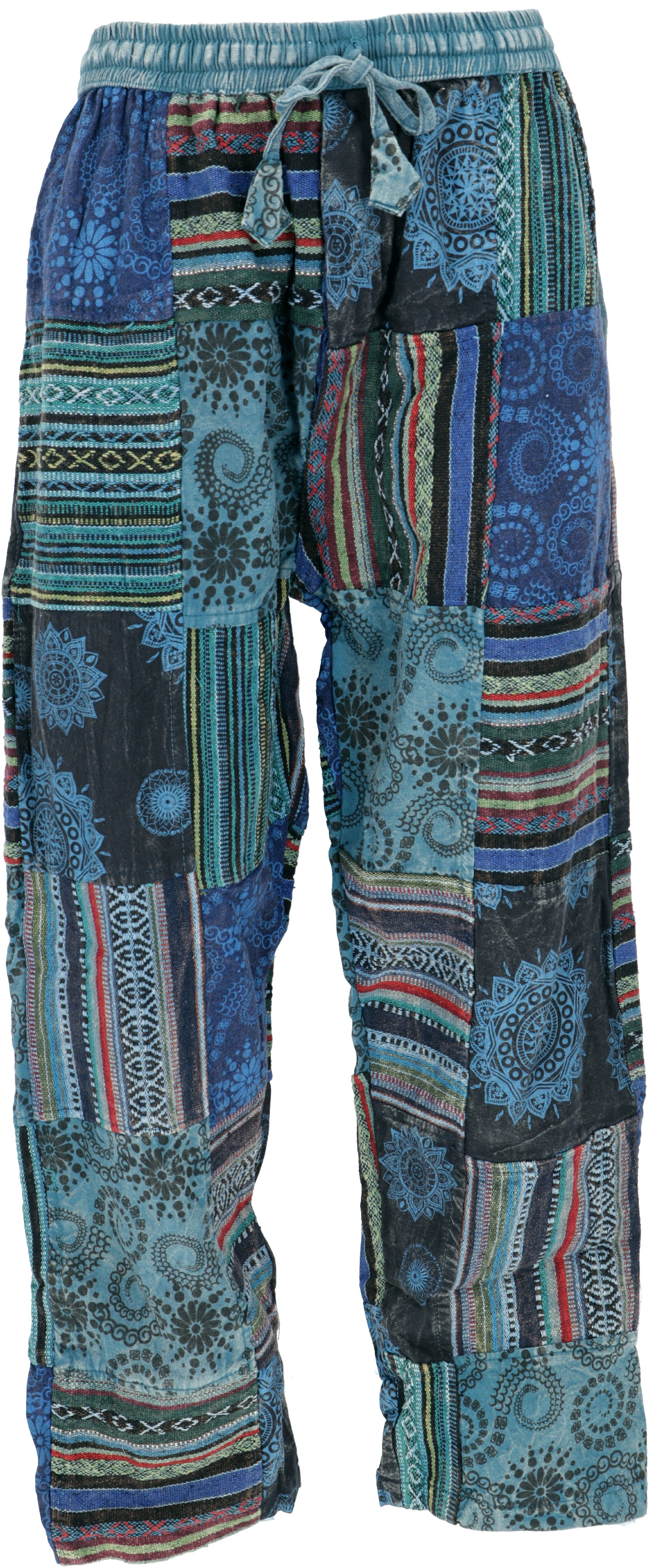 Guru-Shop Relaxhose Patchwork Yogahose, Goa Hose, Loose fit Hose -.. Hippie, Ethno Style, alternative Bekleidung blau