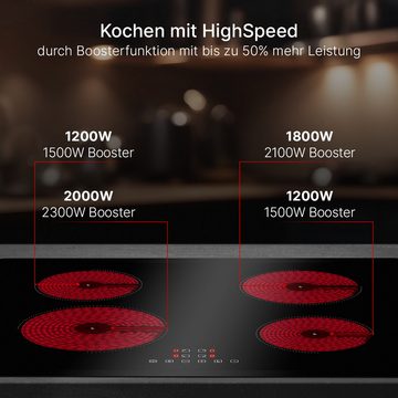 BOMANN Induktions-Kochfeld EBKI 7942, 4 Kochfelder, Boosterfunktion & 9 Leistungsstufen