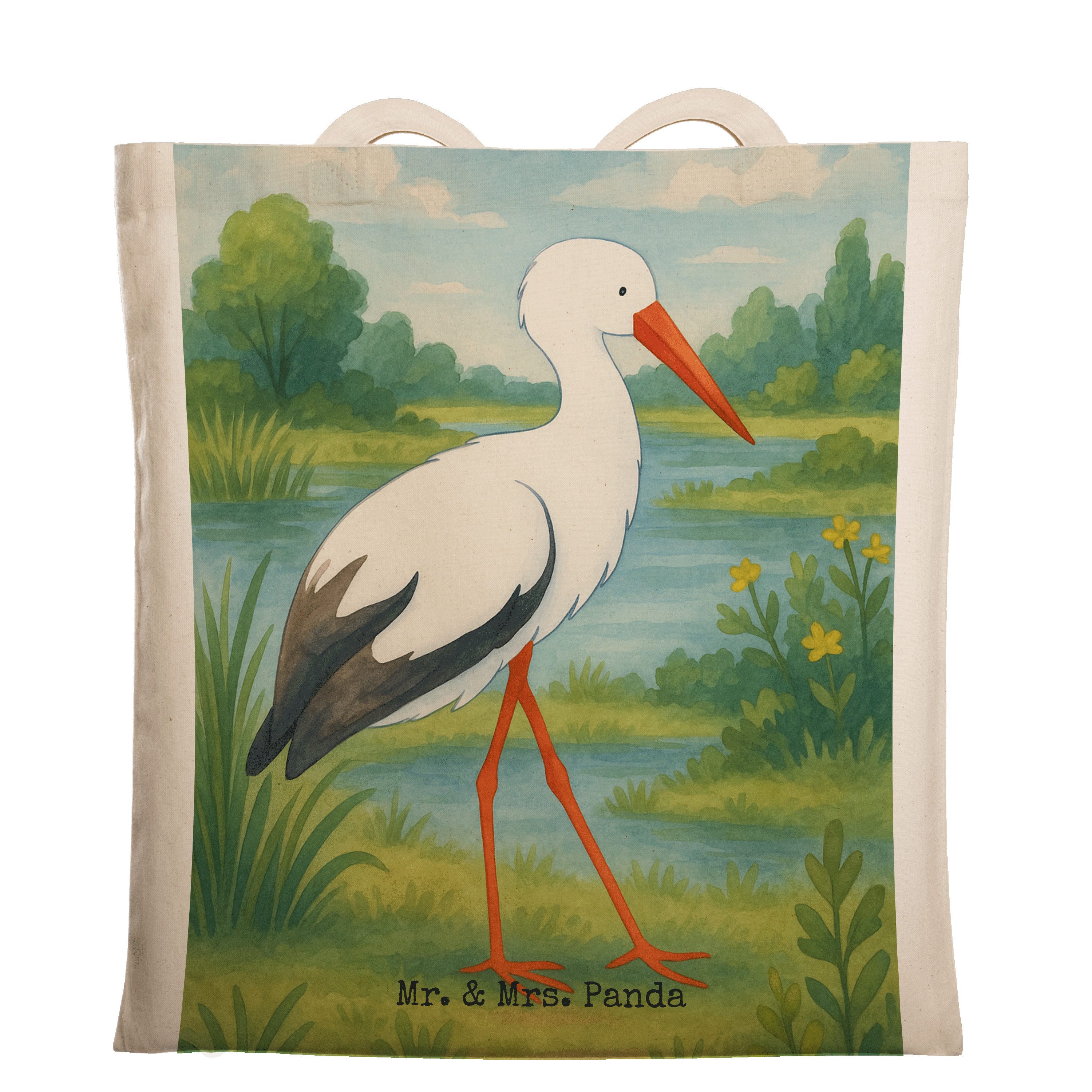 Mr. & Mrs. Panda Tragetasche Storch Design, canvas tasche, Weiß, Jutebeutel, Schwanger, totebag, B (Packung), Freizeittasche tragetasche baumwolle einkaufstasche baumwolle