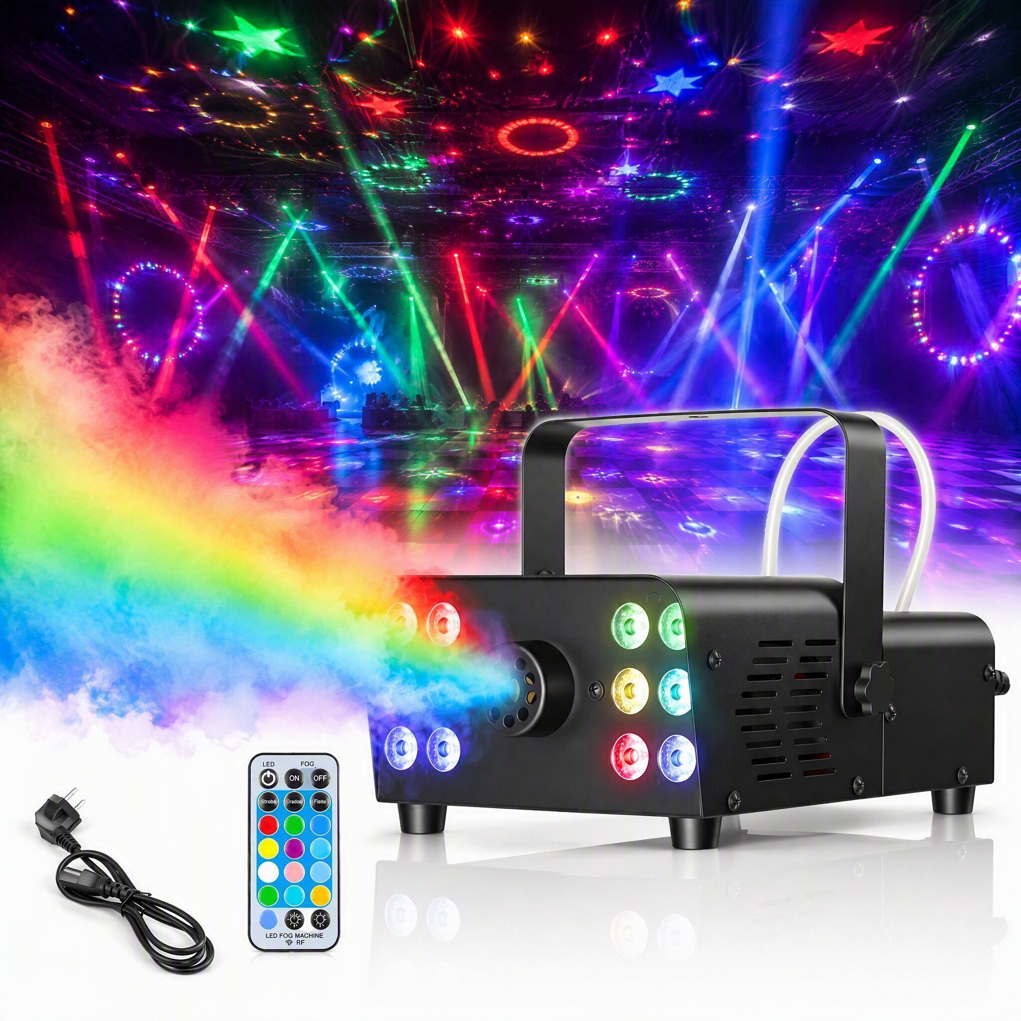 oyajia LED Discolicht DJ Discolicht Partylicht, Discolicht Nebelmaschine Mini mit RGB Effekt, RGB, Nebel Maschine mit Fernbedienung UND LED Licht für Halloween DJ Party