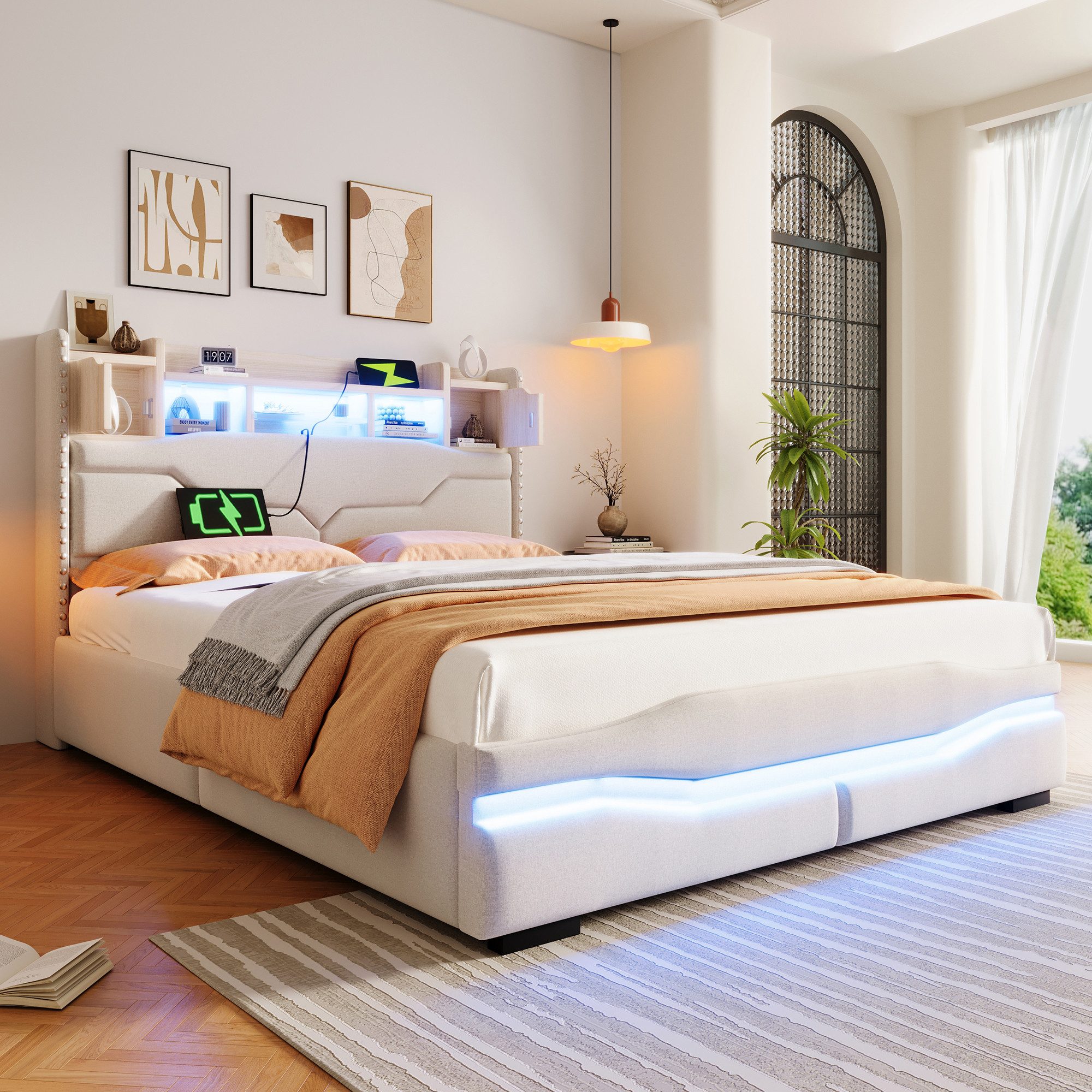 TavilaEcon Boxspringbett Polsterbett mit LED-Licht & Ladestation & Integrie günstig online kaufen