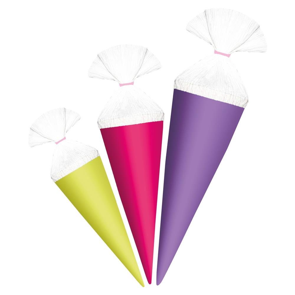 Roth Schultüte Geschenktüte Uni-Mädchen, 10 / 12,5 / 15 cm, rund, 3er Set, mit weißem Kreppverschluss