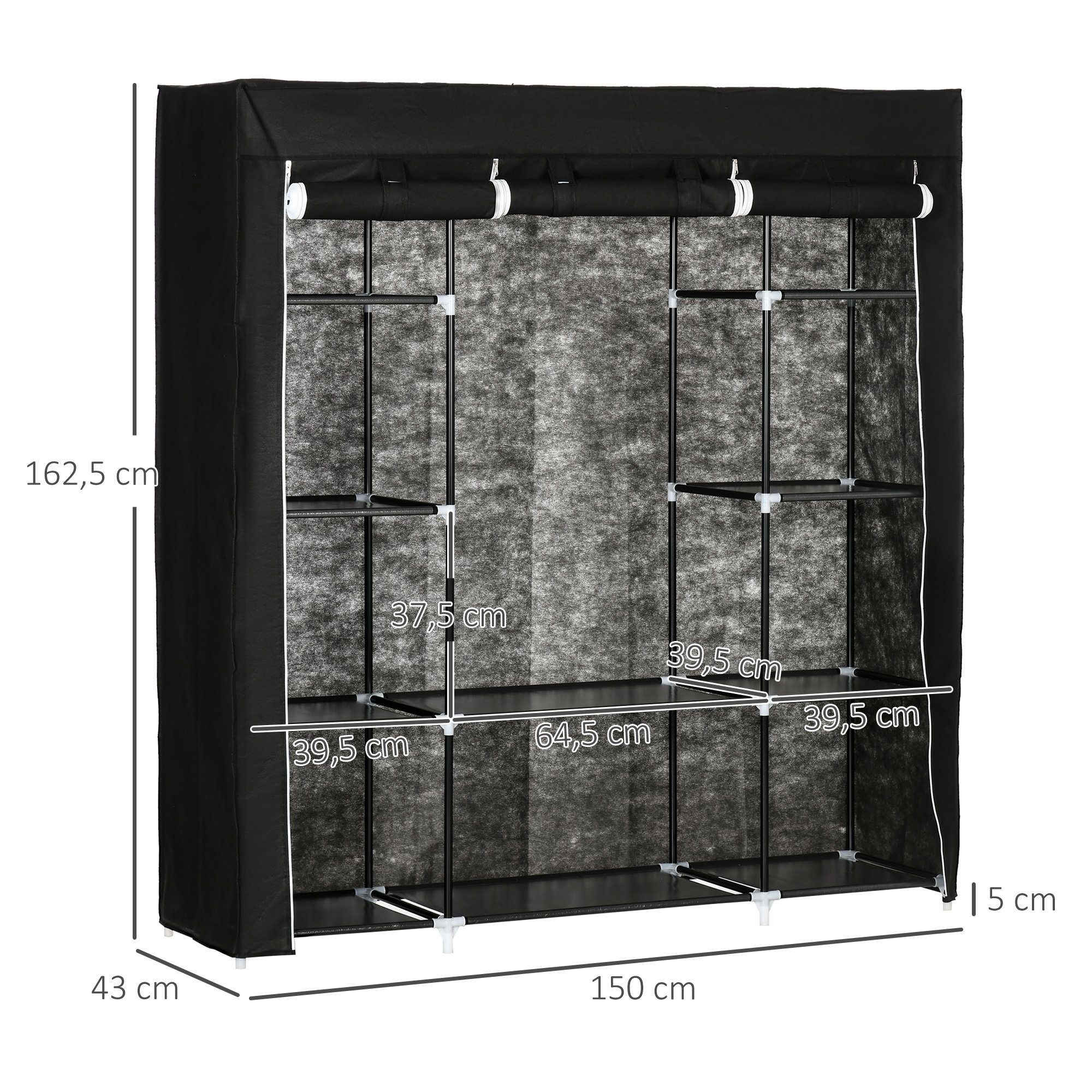 HOMCOM Stoffschrank Faltschrank, 1 Breite cm 150 Regale (Set, 9 1 Stoffschrank) 1-St., Kleiderstange