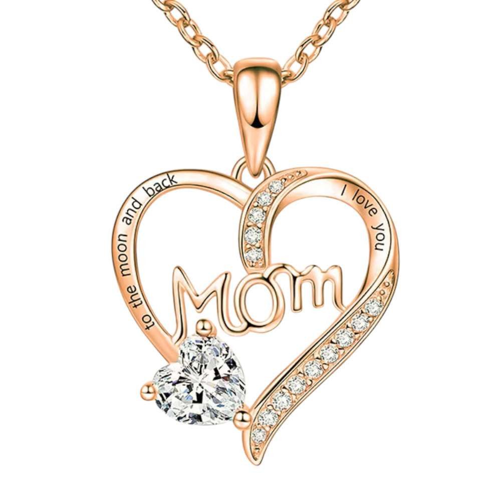 Taffstyle Kette mit Anhänger Damen Herzkette Herzanhänger Mom Inschrift und Kristall Herz (Liebevoller Mom Herzanhänger an eleganter Kette ideal als Geschenkidee), Geschenke für Frauen