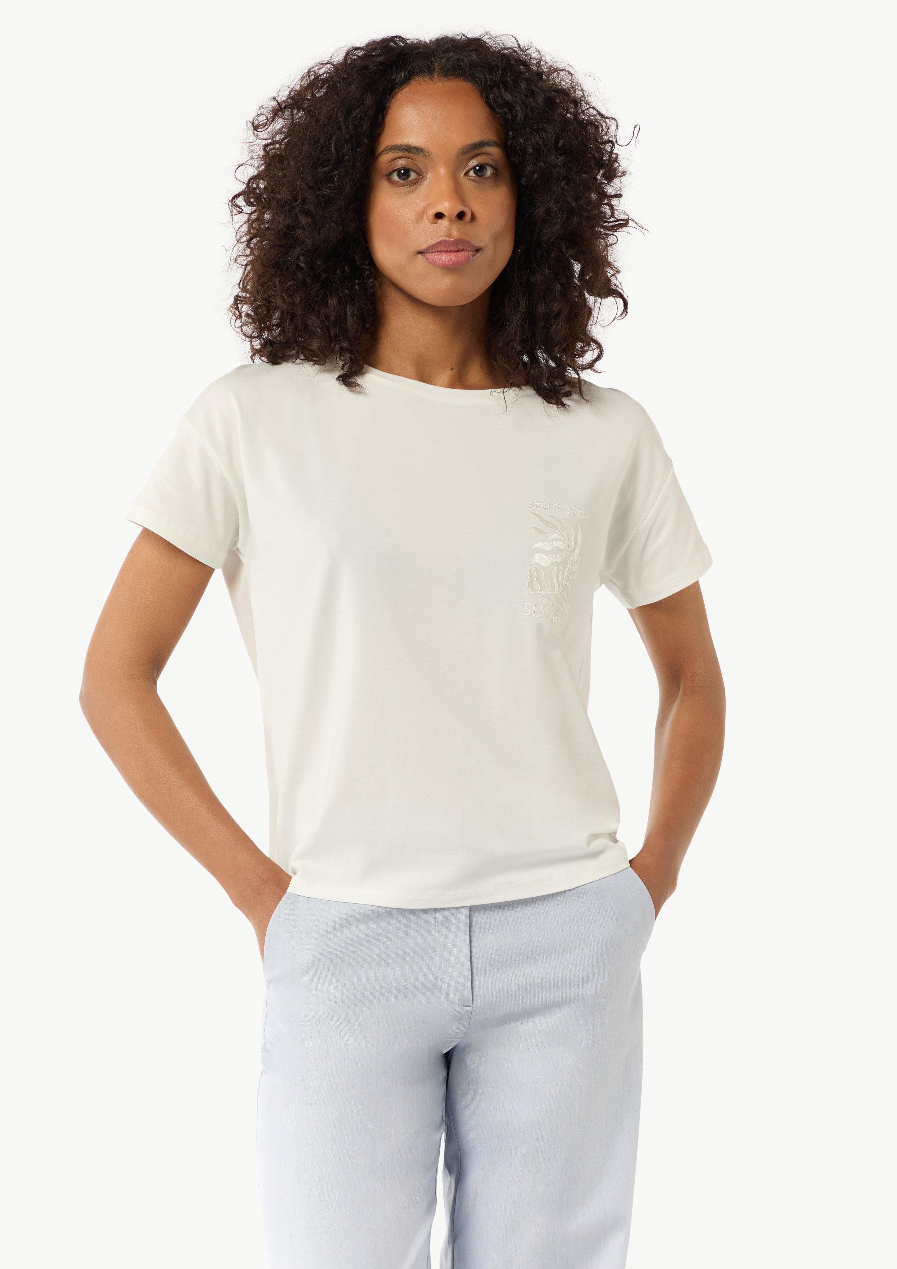 Comma Kurzarmshirt Modalmix-T-Shirt im Relaxed Fit mit Print Stickerei