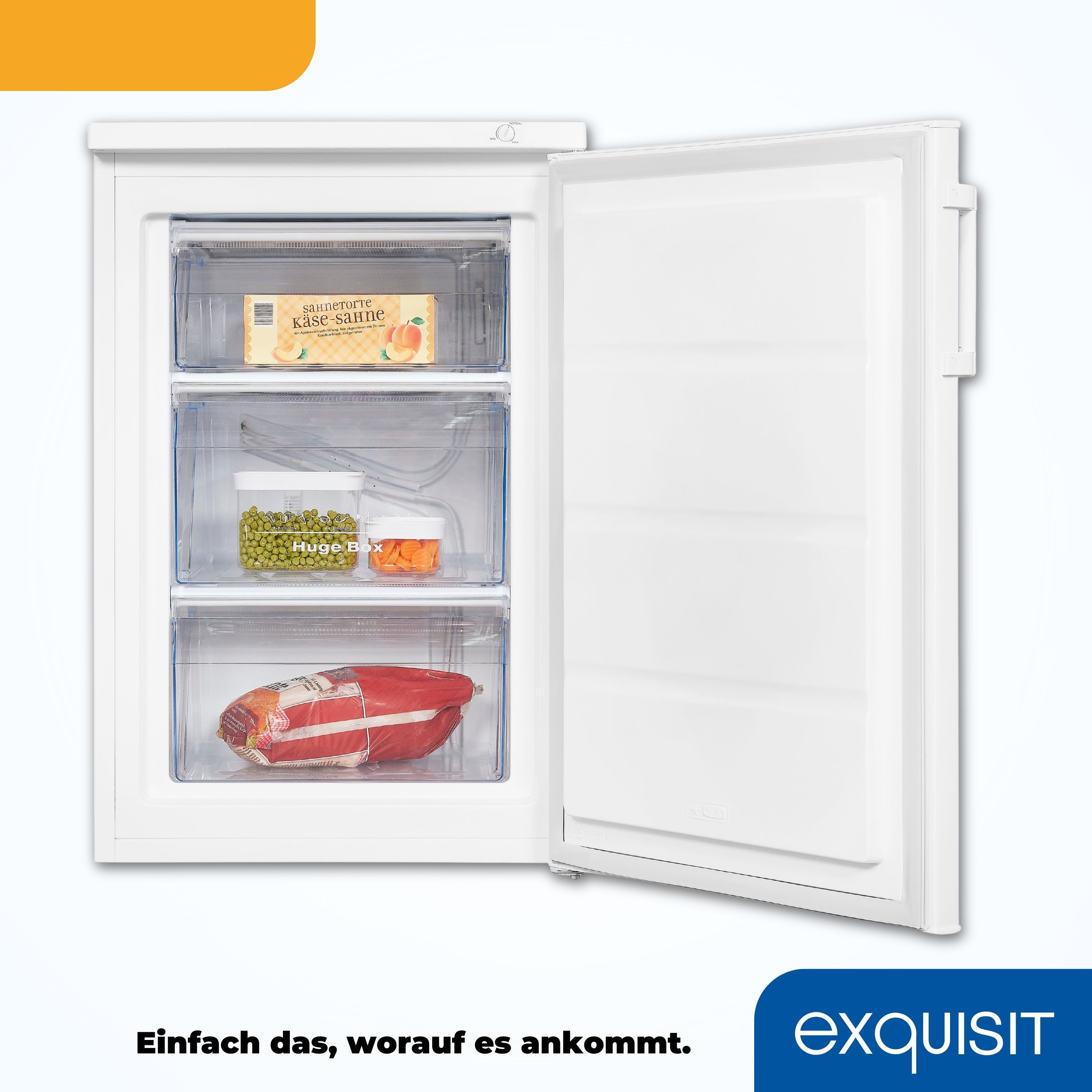 exquisit Gefrierschrank GS81-H-010E, 84,5 cm hoch, 56 cm breit, 4*-Gefrierschrank mit praktischem Griff – leicht & bequem zu öffnen