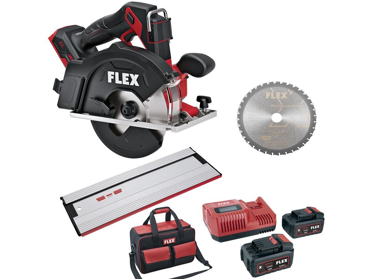 Flex Akku-Handkreissäge CSM 57 18-EC, Inkl. Akkus, Ladegerät, Tasche und Führungsschiene