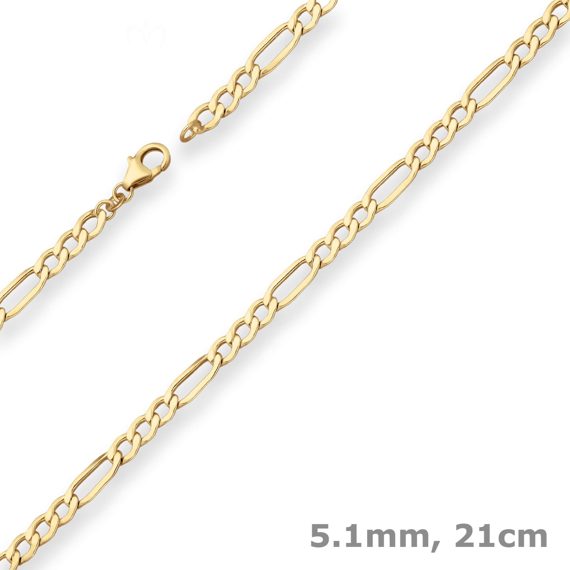 Schmuck Krone Goldarmband 5,1mm Armband Figarokette hohl aus 333 Gelbgold 21cm, Gold 333