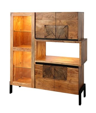 Junado® Highboard Laurette, Akazie Massivholz, Länge 122 cm