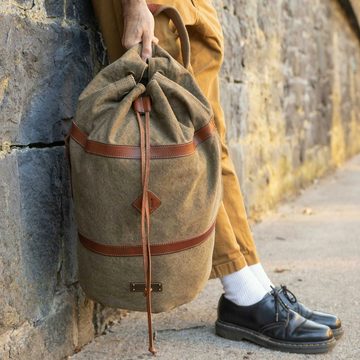 DRAKENSBERG Rucksack Seesack »Robin« (M) Oliv-Grün, kleine Vintage Reisetasche mit Rucksackfunktion aus Canvas und Leder