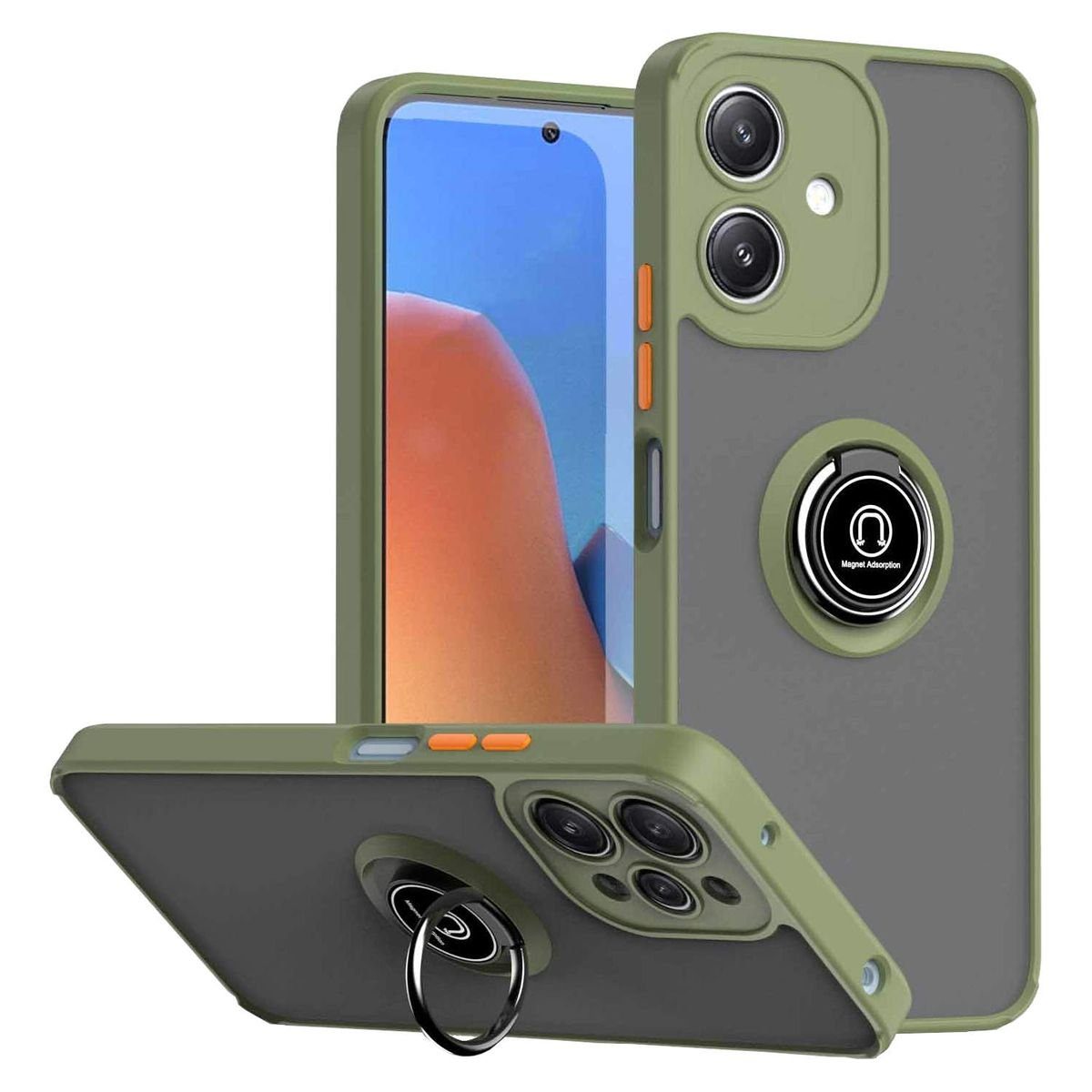 Wigento Handyhülle Für Motorola Moto G14 TPU / PC Design Ring Magnet Handy Tasche Hülle