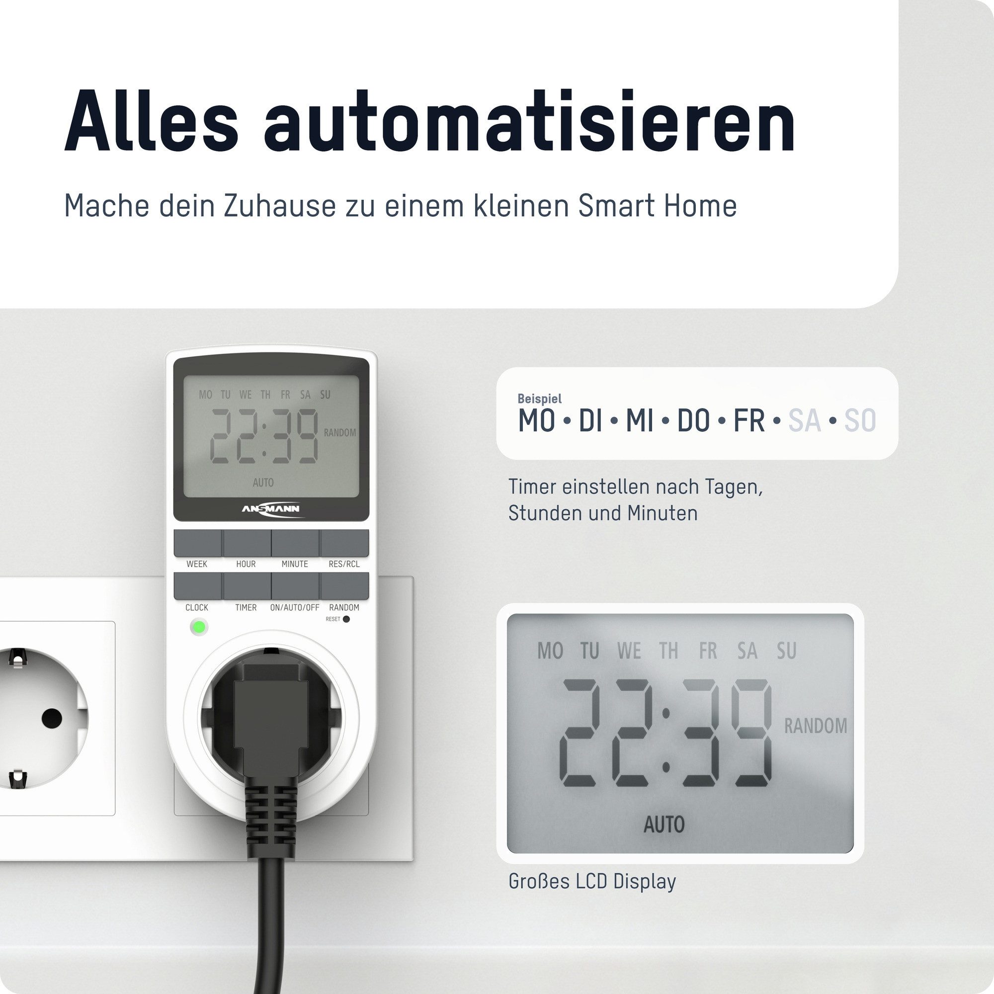 ANSMANN AG Funksteckdose 2x digitale Wochenzeitschaltuhr, LCD-Display 3680W, 10 Schaltzeiteiten