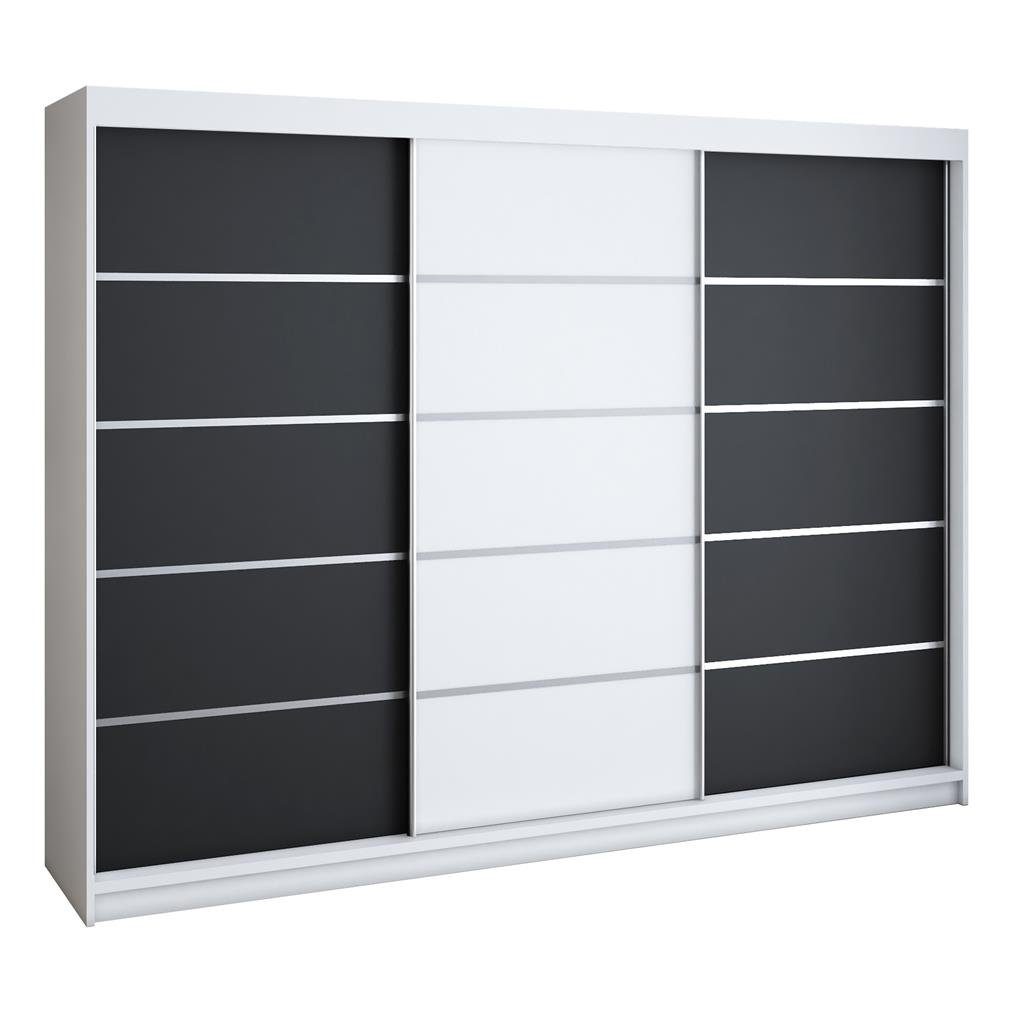 Schrank schwarz STIM mit / Schwebetürenschrank 4 MöbelLand / A&J weiß / Weiß 200CM, GmbH 3-türig schwarz Schubladen