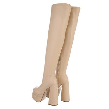 Ital-Design Damen Party & Clubwear Plateaustiefel Blockabsatz High-Heel Stiefel in Beige