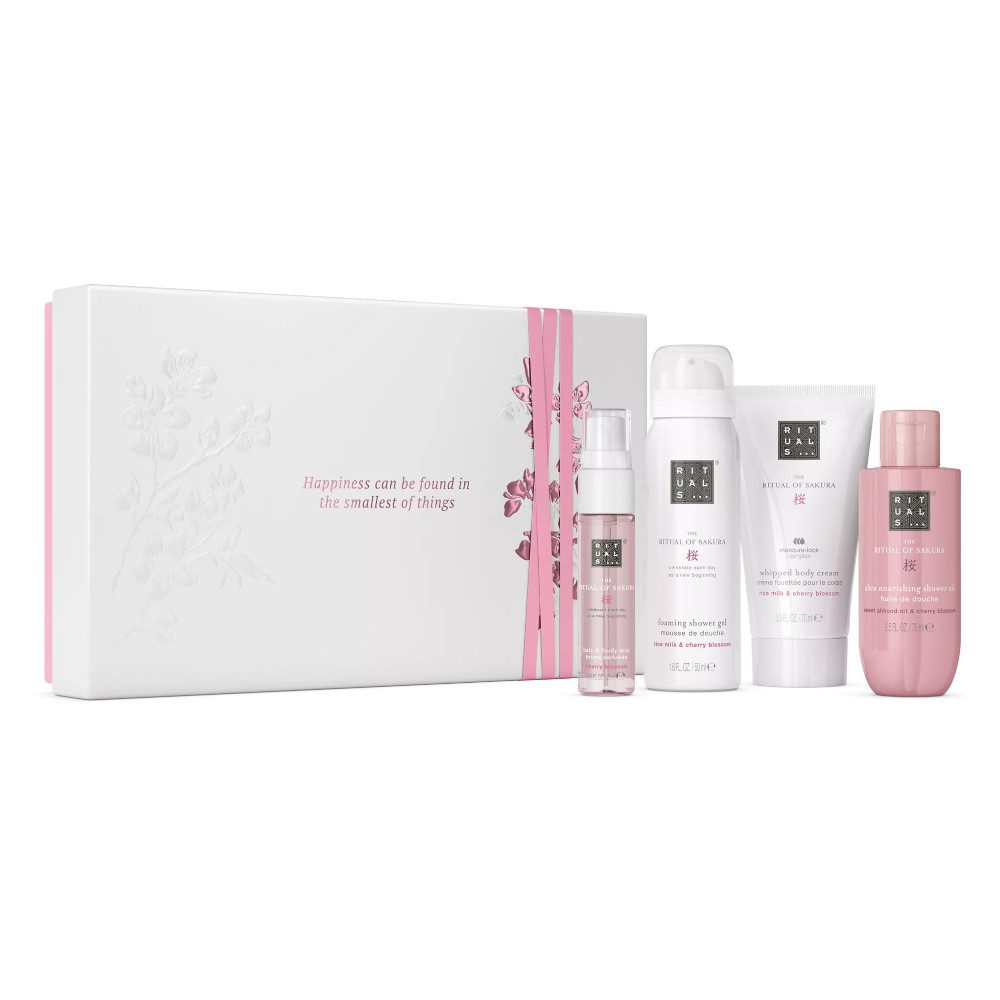 Rituals Pflege-Geschenkset Rituals Sakura Geschenkset S – 4-teilig mit Dusch & Pflege, 4-tlg., 4-teiliges Sakura Set mit Kirschblüte & Reismilch – regenerierend