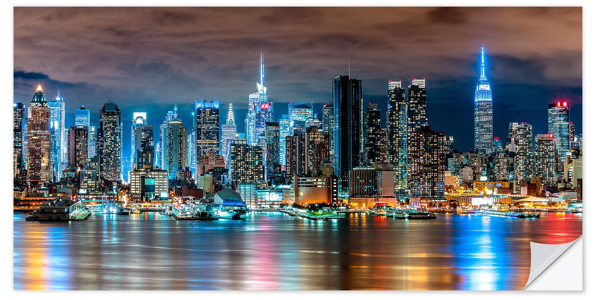 Posterlounge Wandbild New-York-Skyline bei Nacht, Sascha Kilmer, erhältlich als Poster, Leinwandbild, Wandsticker oder Acrylglasbild