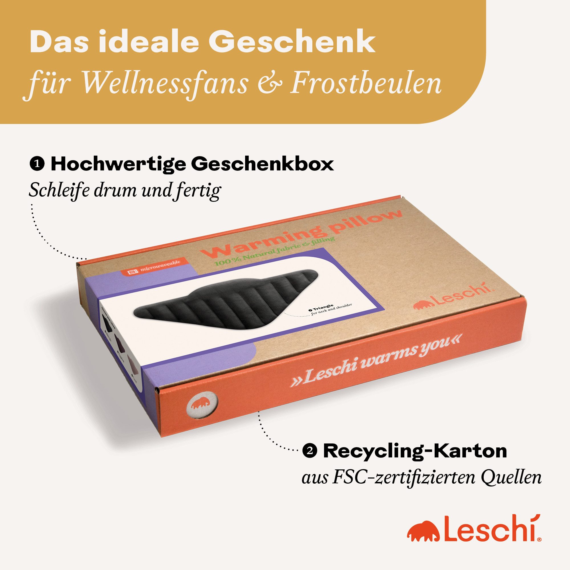 Leschi Wärmekissen mikrowellengeeignet, Bio-Baumwolle, für Nacken und Schultern, Dreieck