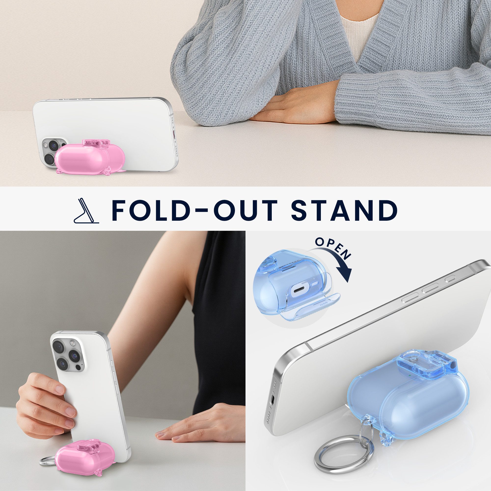kwmobile Kopfhörer-Schutzhülle Kopfhörer Case fürApple Airpods 4 Hülle, Headphones TPU Cover mit Standfunktion und Sicherheitsverschluss