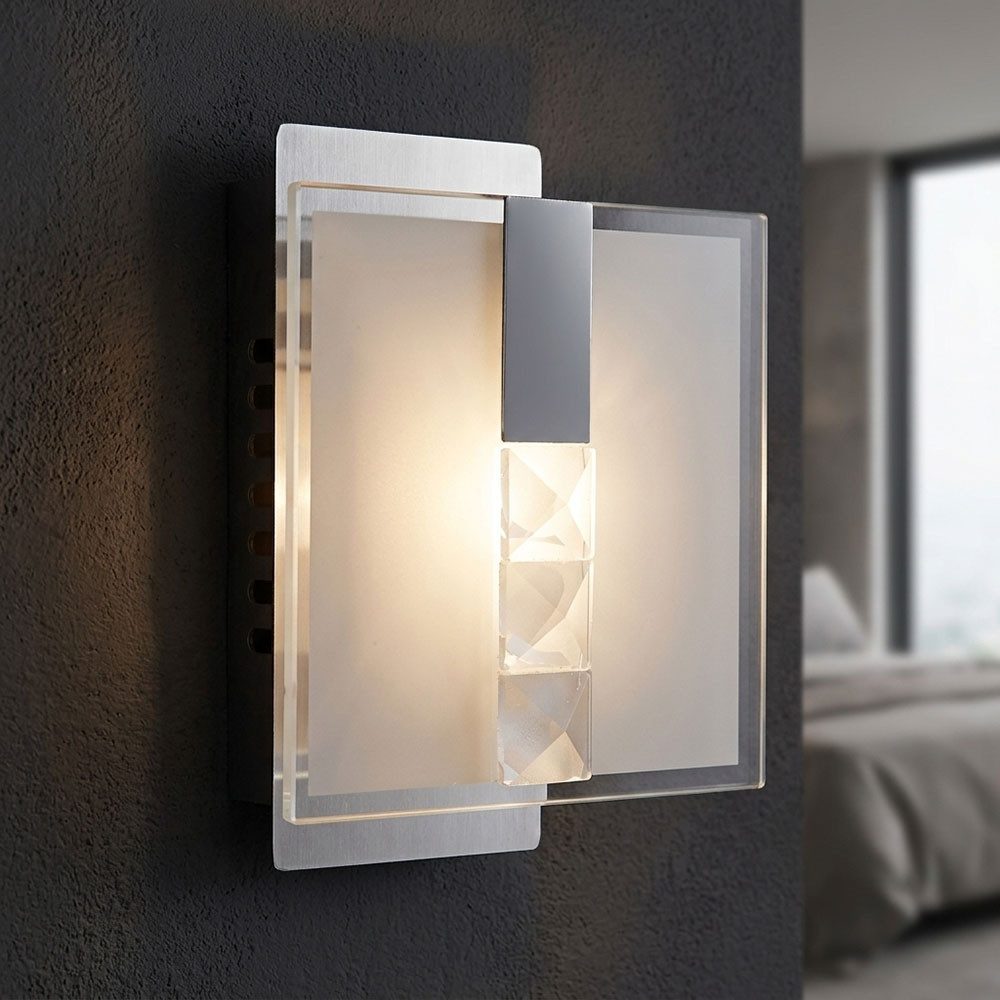 GLOBO LIGHTING LED Wandleuchte, Leuchtmittel inklusive, Warmweiß, LED Wandleuchte Wandlampe eckig satiniert Silber Chrom B 15 cm