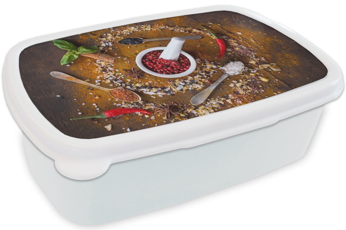 Kunststoff, Brotbox Mädchen Gewürze Erwachsene, Jungs - und - Kinder - MuchoWow und - Pfeffer, für für Braun - Brotdose, Kräuter Mörser Löffel weiß Lunchbox (2-tlg),