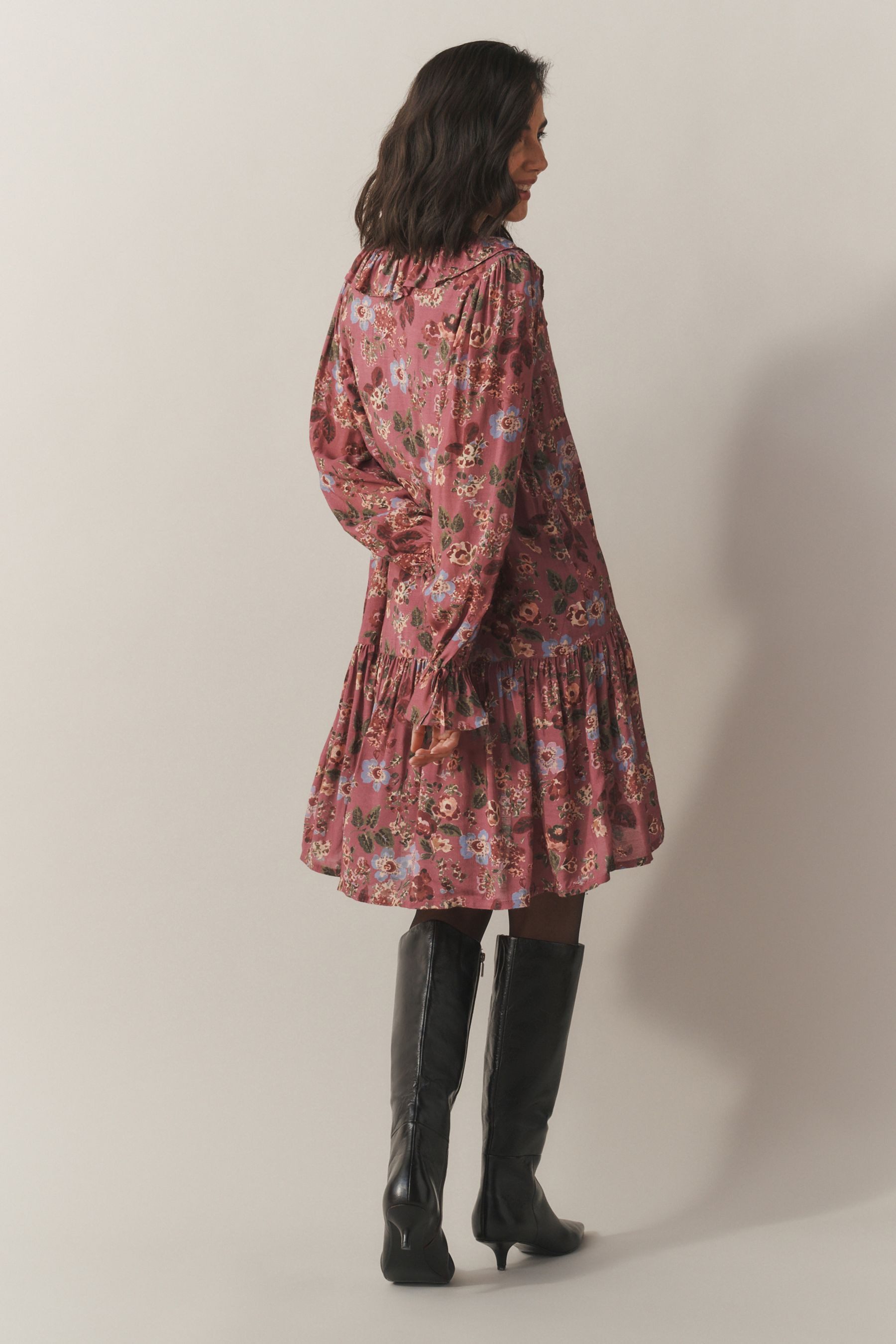 LAURA ASHLEY Minikleid Laura Ashley Boho-Minikleid mit Raffung (1-tlg)