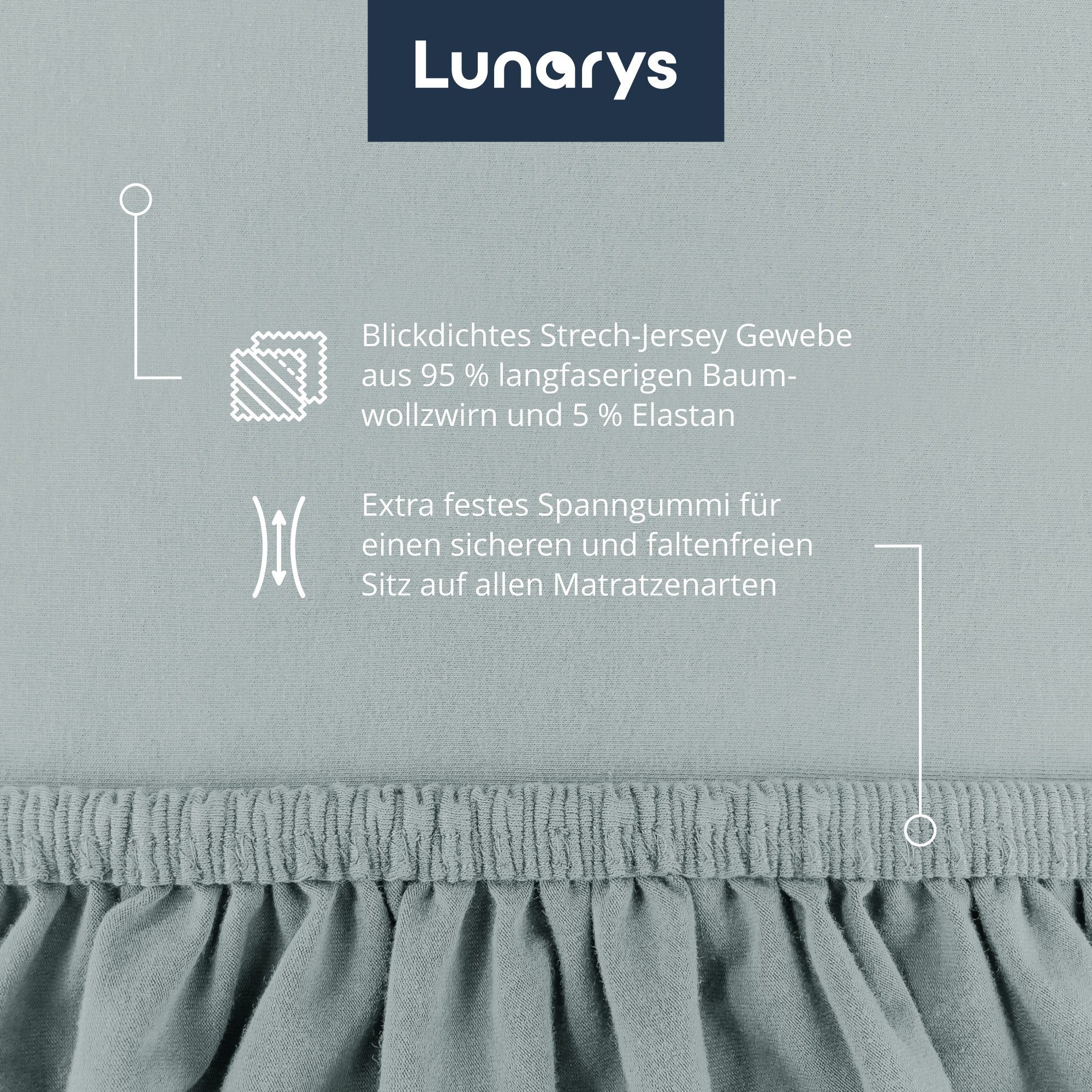 Lunarys Spannbettlaken SleepRoyal, Jersey-Elasthan, Gummizug: rundum, (1 Stück), 90x200 cm, 250 g/m², extrem hochwertig, Luxus Multi-Stretch Laken – Bild 4 von 5
