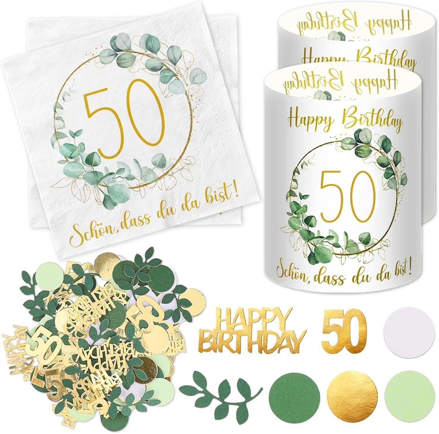 Dekohänger Servietten Windlicht Konfetti 50. Geburtstag Deko Eukalyptus