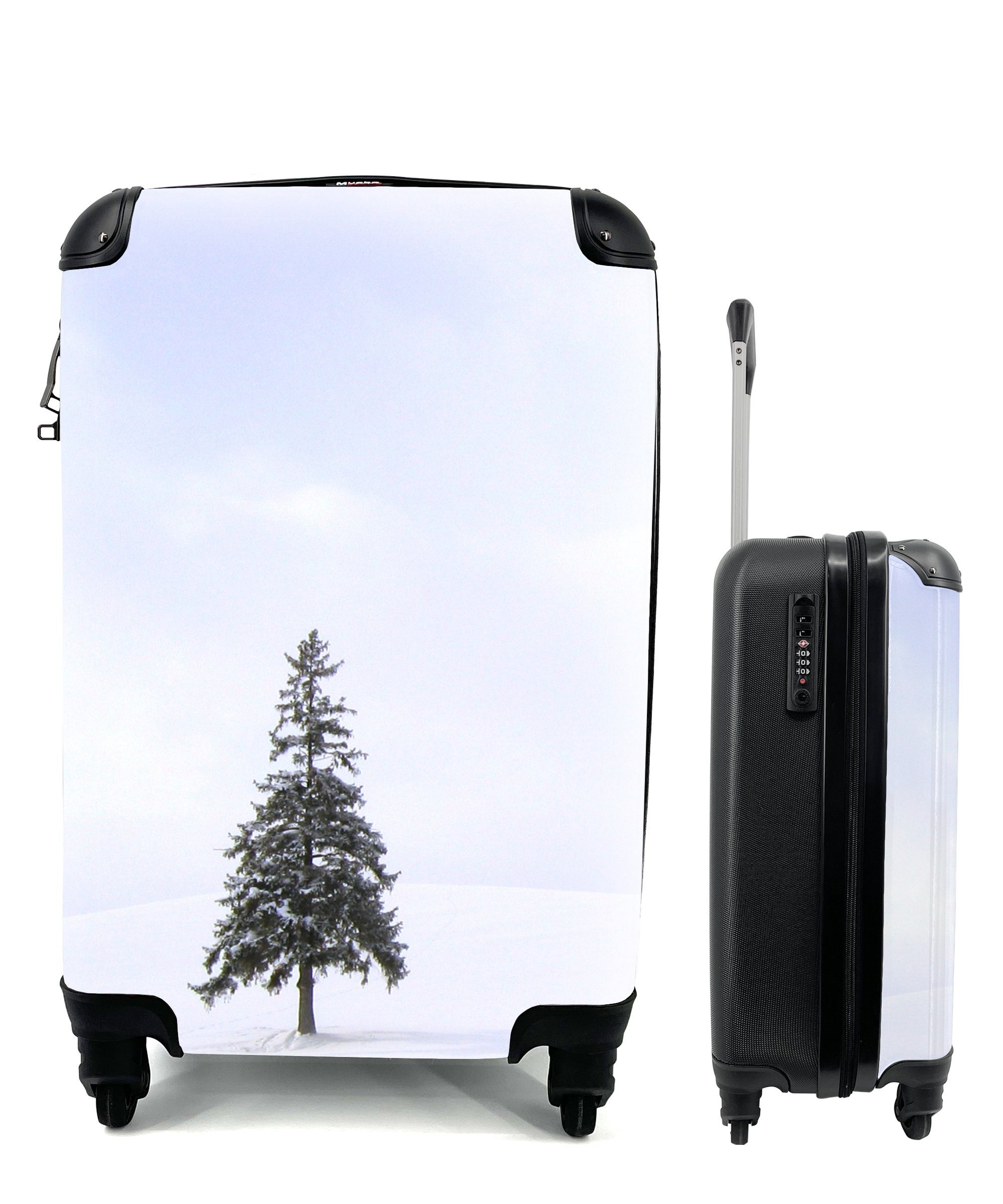 MuchoWow Handgepäckkoffer Eine Handgepäck Ferien, einer für mit mit Reisekoffer verschneite Rollen, Kiefer, Trolley, Lücke 4 Reisetasche rollen