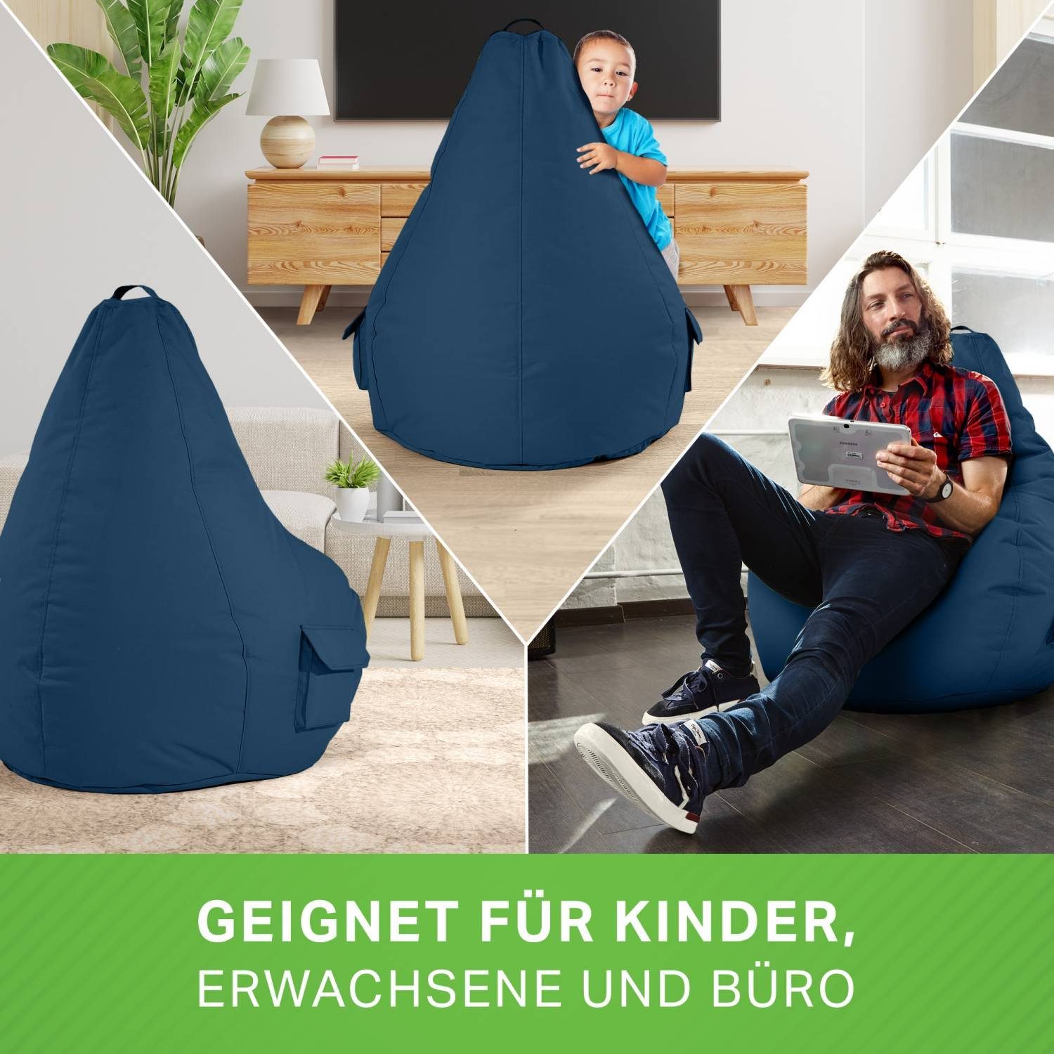 Green Bean Sitzsack Gaming Sitzsack + Hocker Cozy+Cube (2er Set Sitzsack + Hocker - fertig befüllt - robust waschbar schmutzabweisend -, Kinder & Erwachsene Bean Bag Bodenkissen), Lounge Sitzhocker Relax-Sessel Gamer Gamingstuhl Pouf