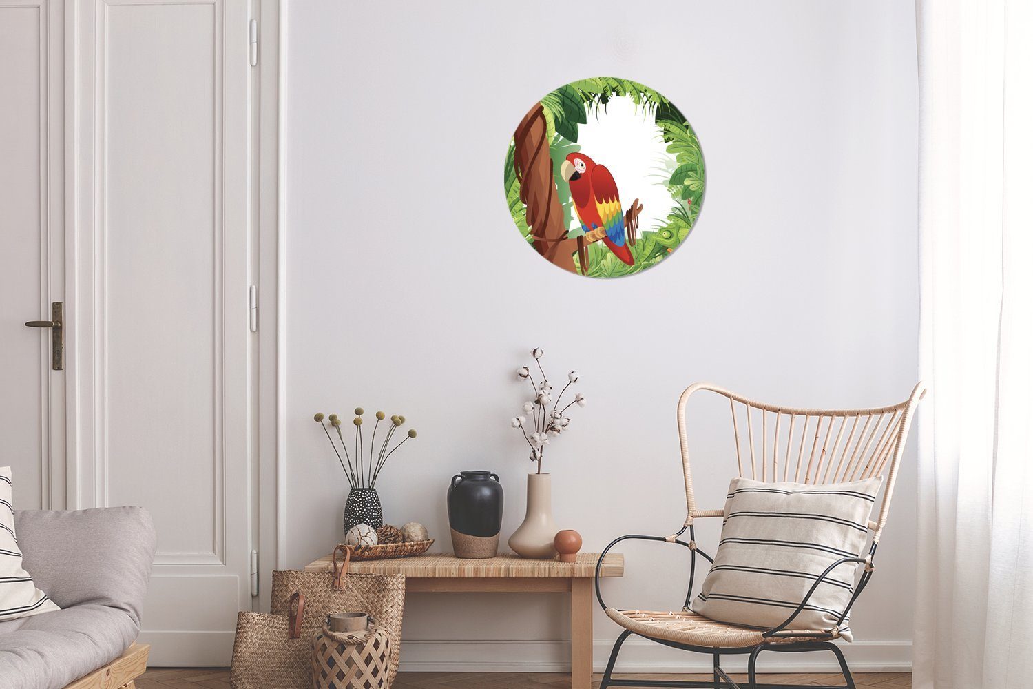 St), Wanddekoration Gemälde cm (1 Wohnzimmer, Rundes Papageis Kreis MuchoWow Illustration im Eine Forex, 30x30 Wandbild, Regenwald, eines